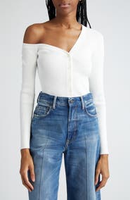 STAUD Craftsman One-Shoulder Rib Cardigan