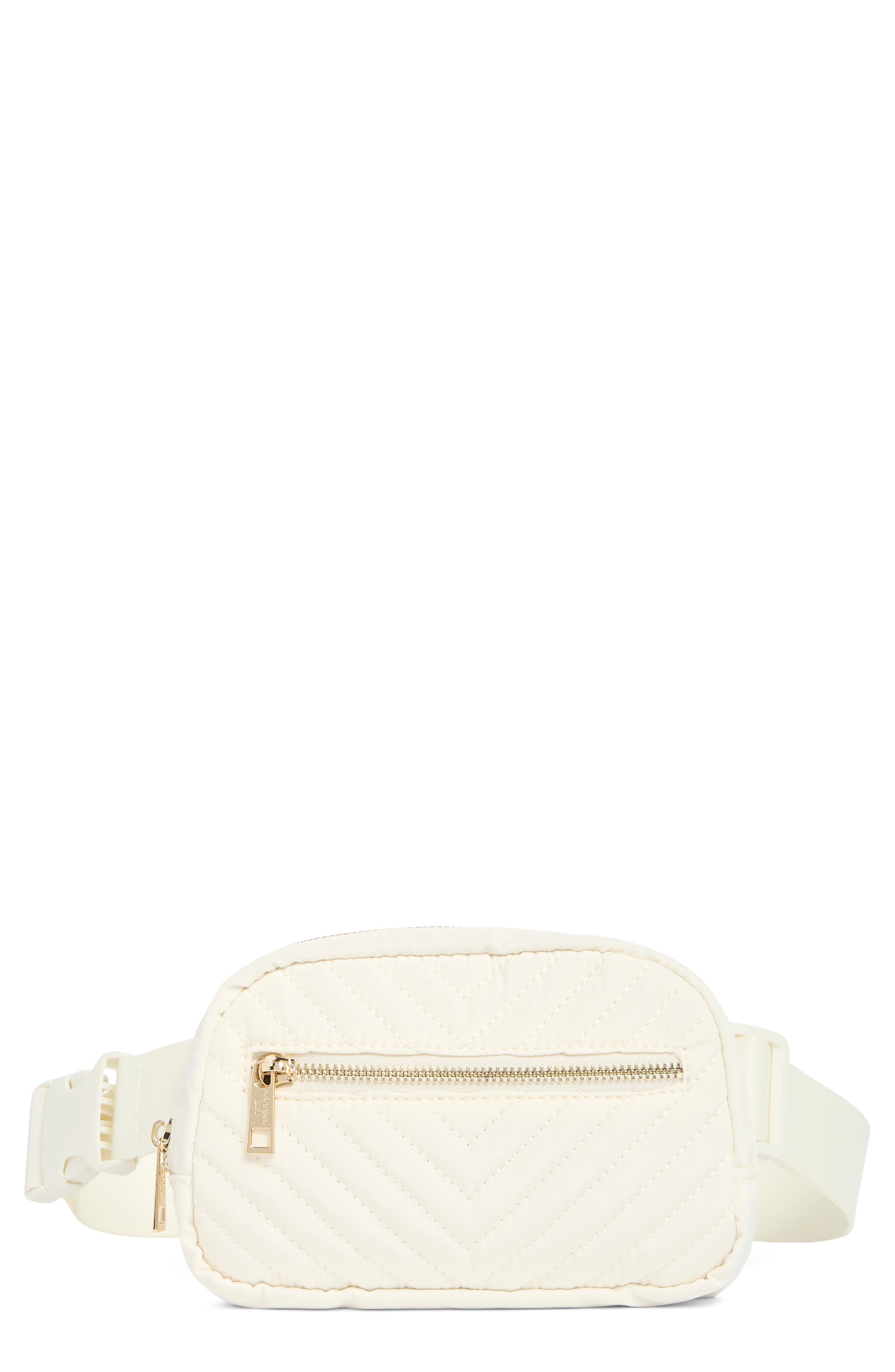 Madden Girl Quilted Belt Bag, Main, color, Cream