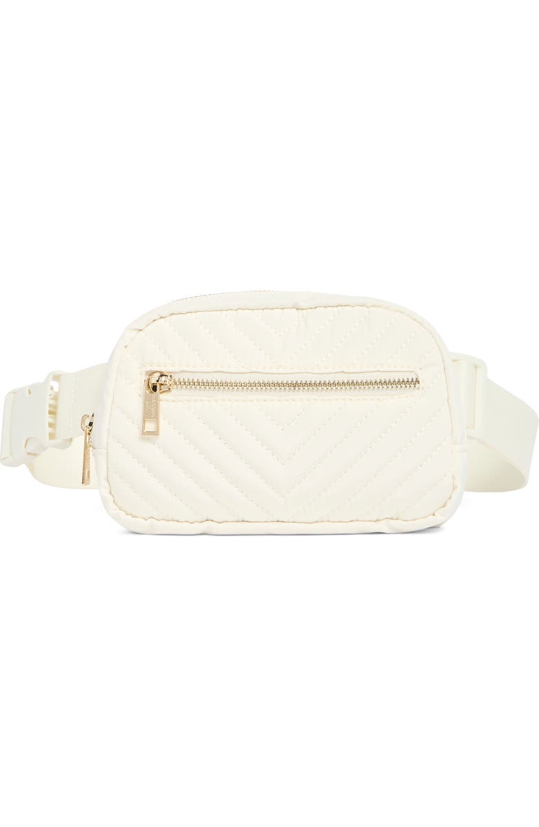 Madden Girl Quilted Belt Bag, Main, color, Cream