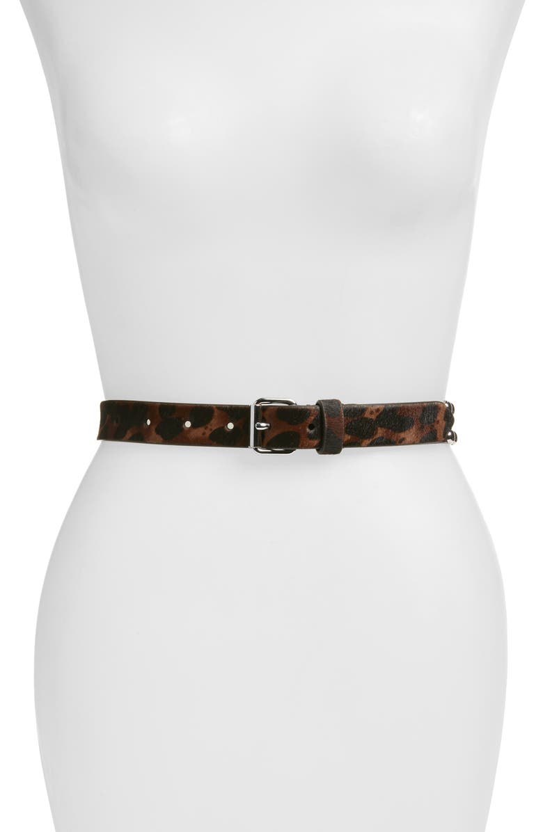 AllSaints Leopard Print Studded Leather Belt, Main, color,