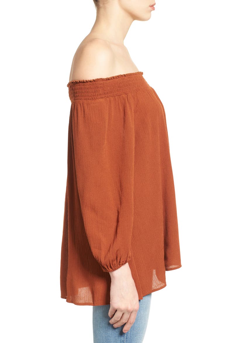 Smocked Off the Shoulder Top, Alternate, color, RUST SEQUOIA