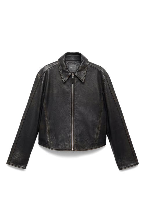 Mango Leather Bomber Jacket In Black