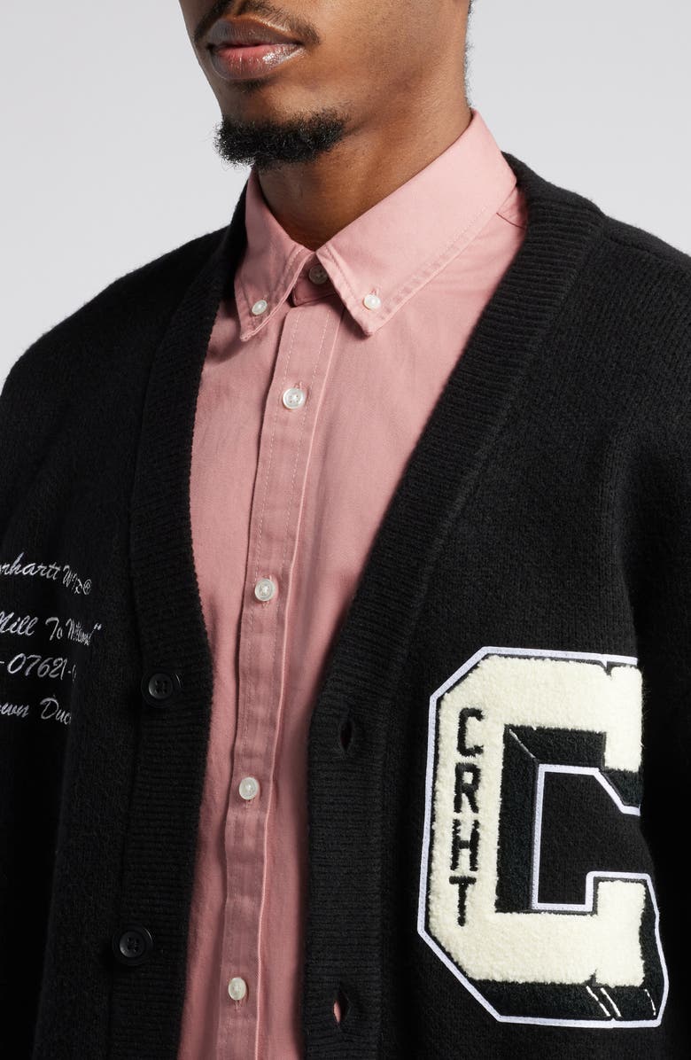 Carhartt Work In Progress Brown Ducks Embroidered Varsity Cardigan, Alternate, color, 