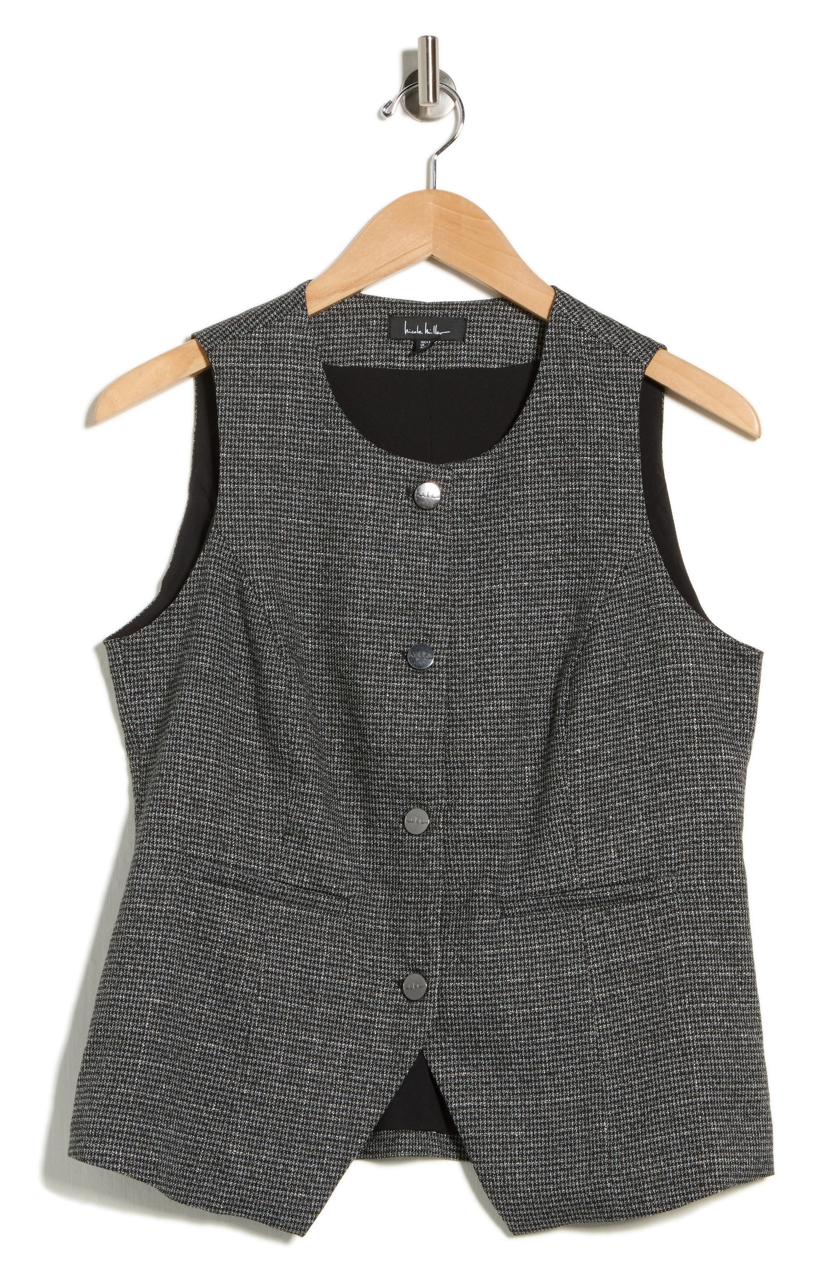 Nicole Miller Ava Houndstooth Vest In Black