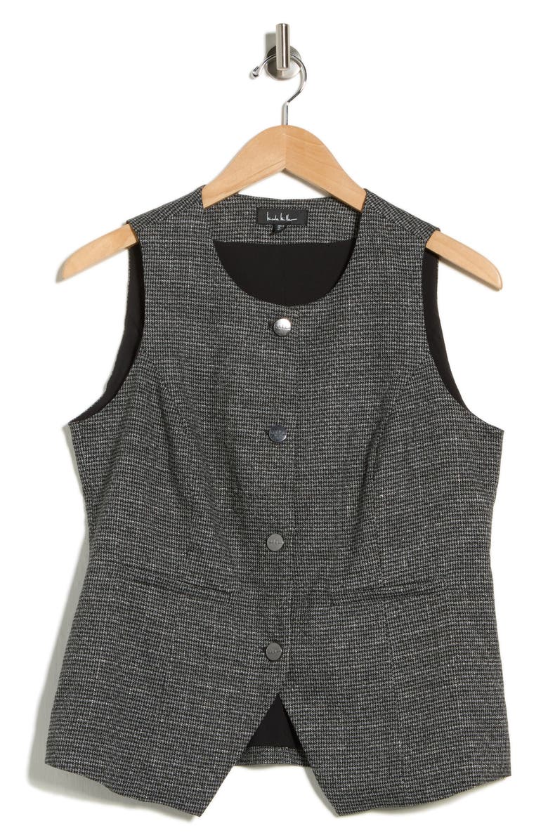 Nicole Miller Ava Houndstooth Vest, Main, color, Graphite Grey Lurex