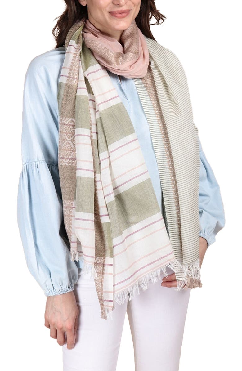 SAACHI Color Block Stripe Scarf, Main, color, White Multi