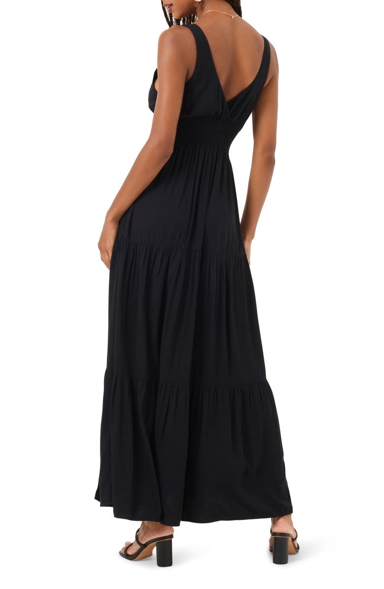 LSPACE Lilikoi Smocked Waist Tiered Cover-Up Maxi Dress, Alternate, color, Black