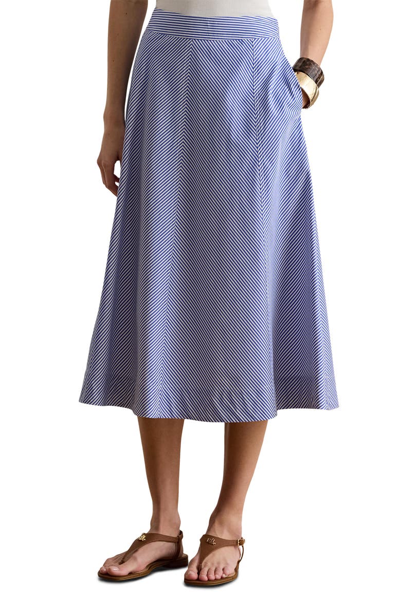 Striped Paneled Cotton Broadcloth Skirt, Main, color, BLUE/ WHITE