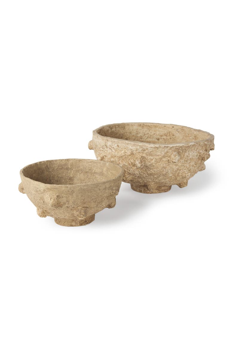 Sonam Set of 2 Paper Mache Spiked Bowls, Main, color, Beige