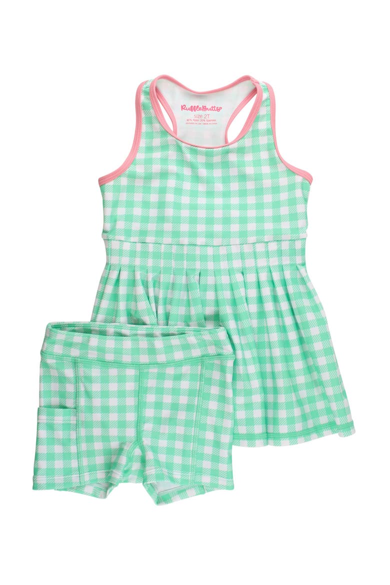 Girls UPF50+ Active Dress & Bike Short Set, Main, color, Spring Green Gingham