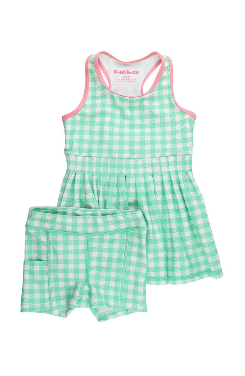 RuffleButts Toddler Girls UPF50+ Active Dress & Bike Short Set, Main, color, Spring Bud Gingham