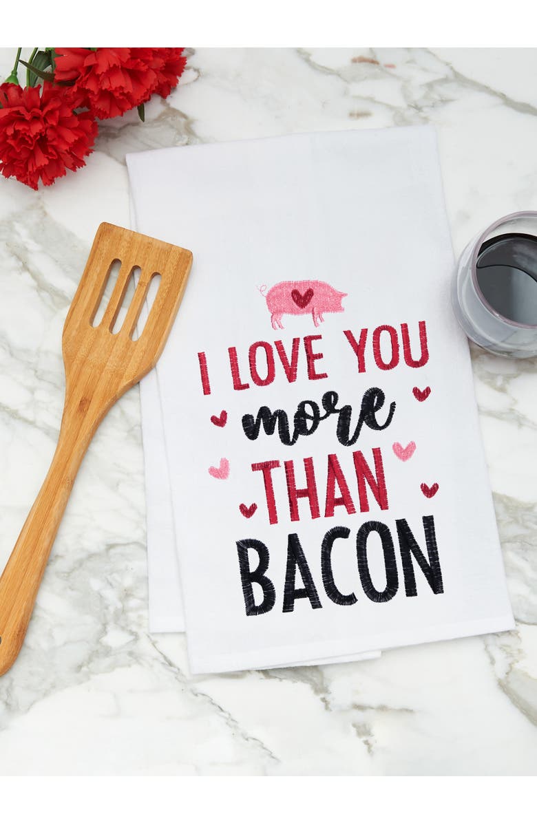 C&F Home "I Love You More Than Bacon" Piggy 100% Cotton Flour Sack Valentine's Day Dishtowel, Alternate, color, Red