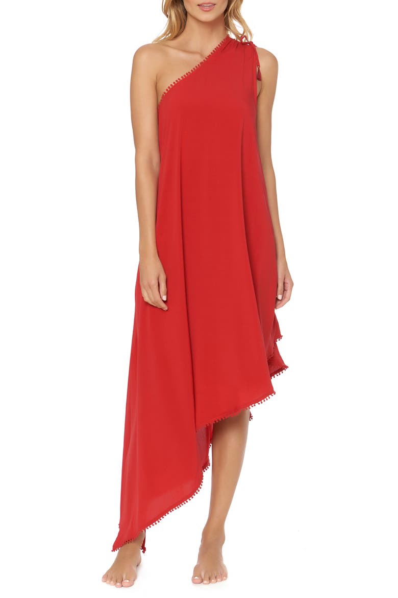 One-Shoulder Maxi Cover-Up Dress, Main, color, RUBY