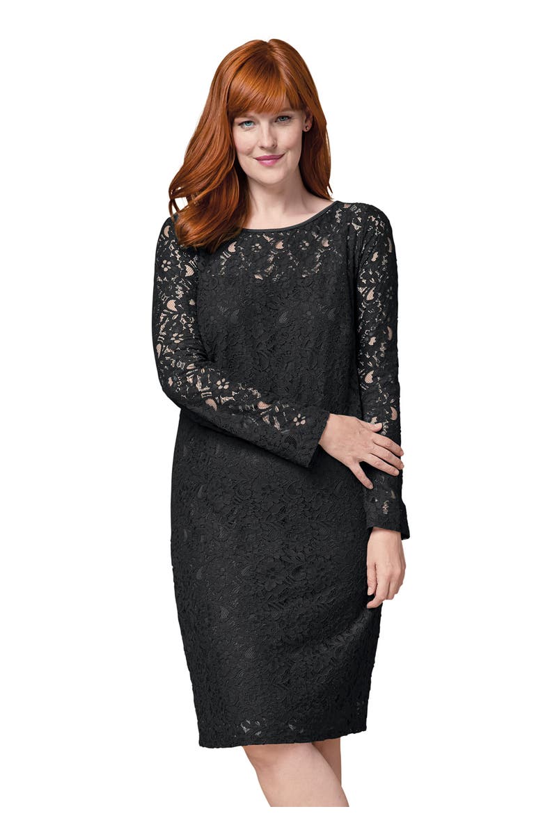 Jessica London Stretch Lace Shift Dress, Main, color, Black