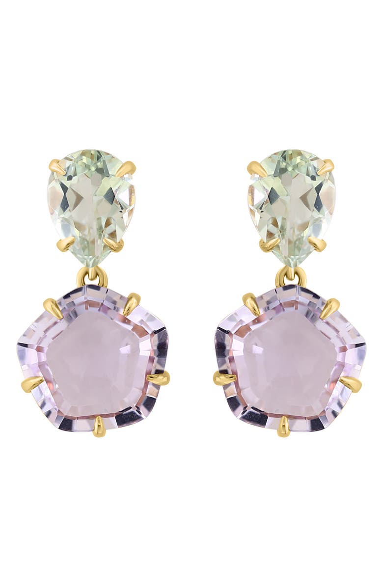 EFFY 14K Yellow Gold Pink Quartz & White Topaz Drop Earrings, Main, color, 