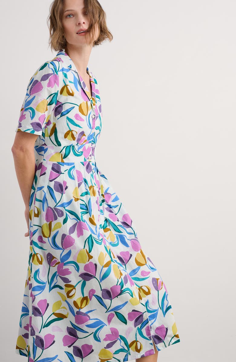 Seasalt Cornwall Tulips Organic Cotton Shirtdress, Alternate, color, Collaged Tulips Chalk