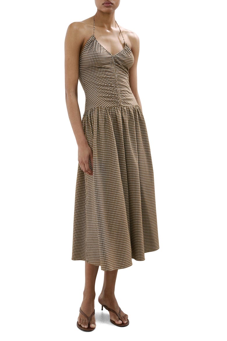 mango combined halter dress Check Ruched Neck Midi (Women) BFCM30_24