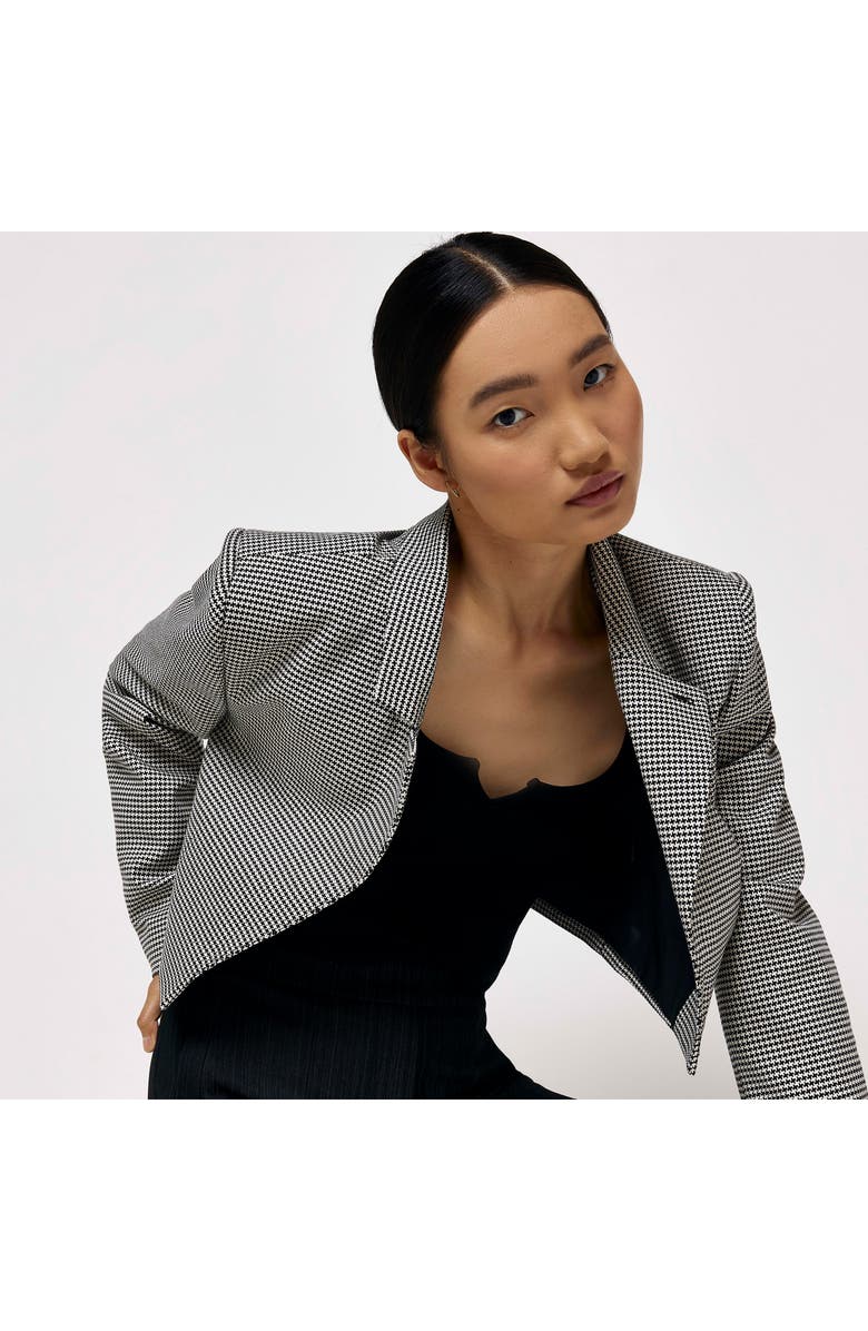 River Island Houndstooth Check Crop Blazer, Alternate, color, Black