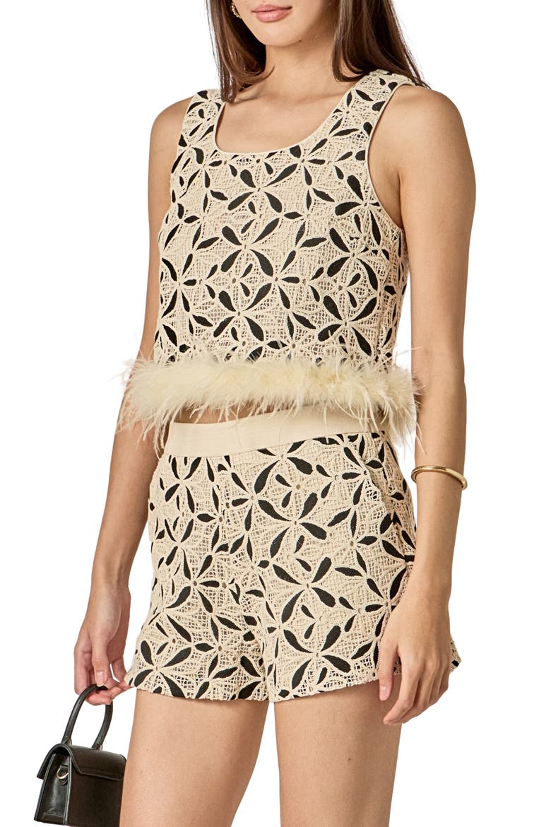 Crochet Lace Feather Crop Tank, Alternate, color, CREAM/ BLACK