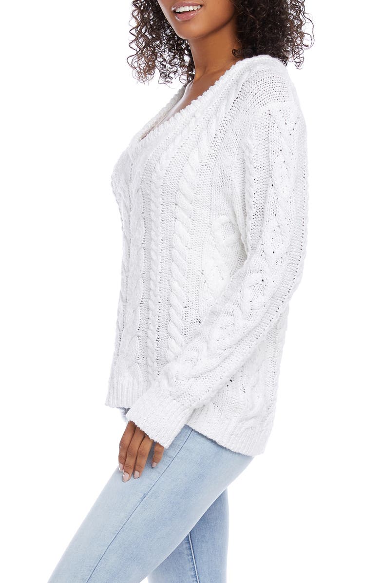 Karen Kane Cable Stitch V-Neck Cotton Sweater, Alternate, color, 