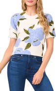CeCe Hydrangea Print Short Sleeve Sweater