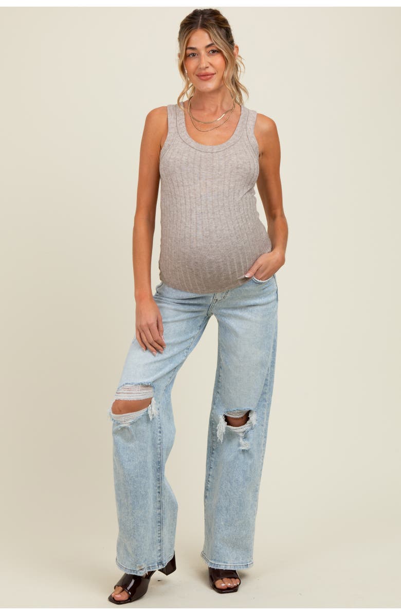 PinkBlush Blue Distressed Open Knee Wide Leg Maternity Jeans, Main, color, Light Blue