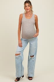 PinkBlush Blue Distressed Open Knee Wide Leg Maternity Jeans