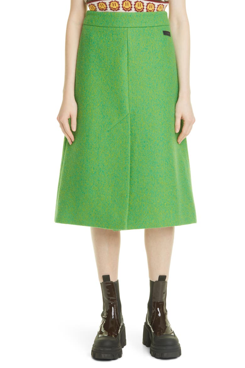 A-Line Recycled Wool Midi Skirt, Main, color, FLASH GREEN