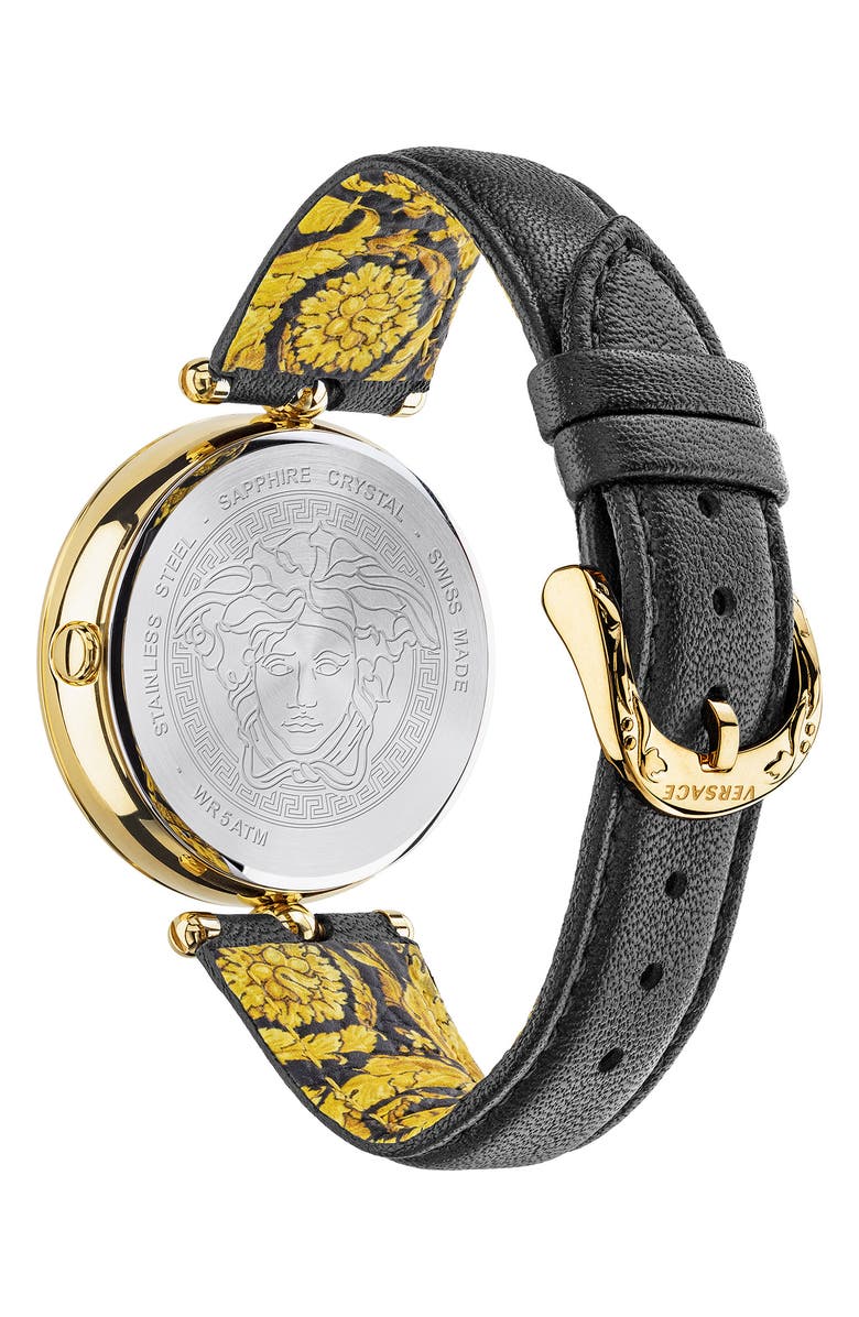 Versace Barocco Leather Strap Watch, 39mm, Alternate, color, 