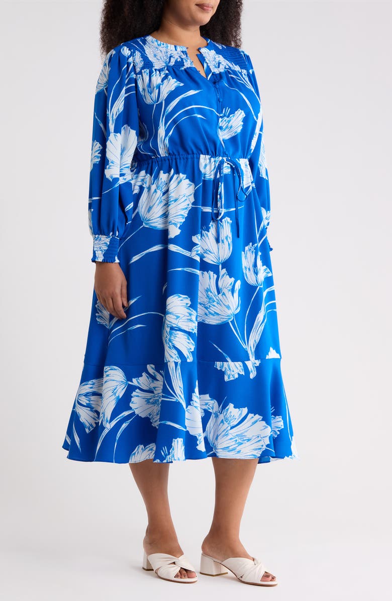 SUGARLIPS Amanlia Floral Keila Long Sleeve Smocked Yoke Midi Dress, Alternate, color, 