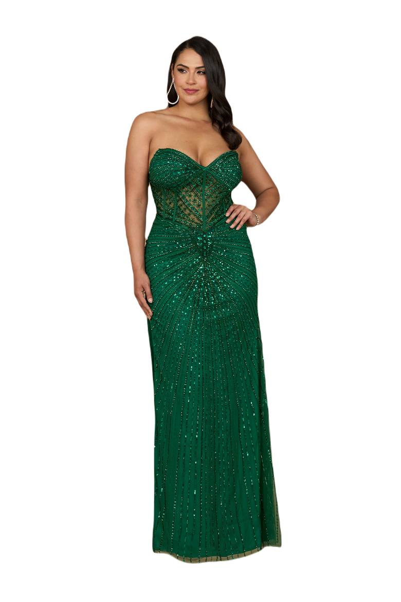 Embellished Strapless Gown with Slit, Main, color, Emerald