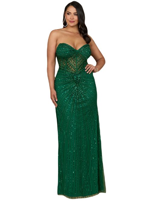 Lara New York Embellished Strapless Gown With Slit In Green