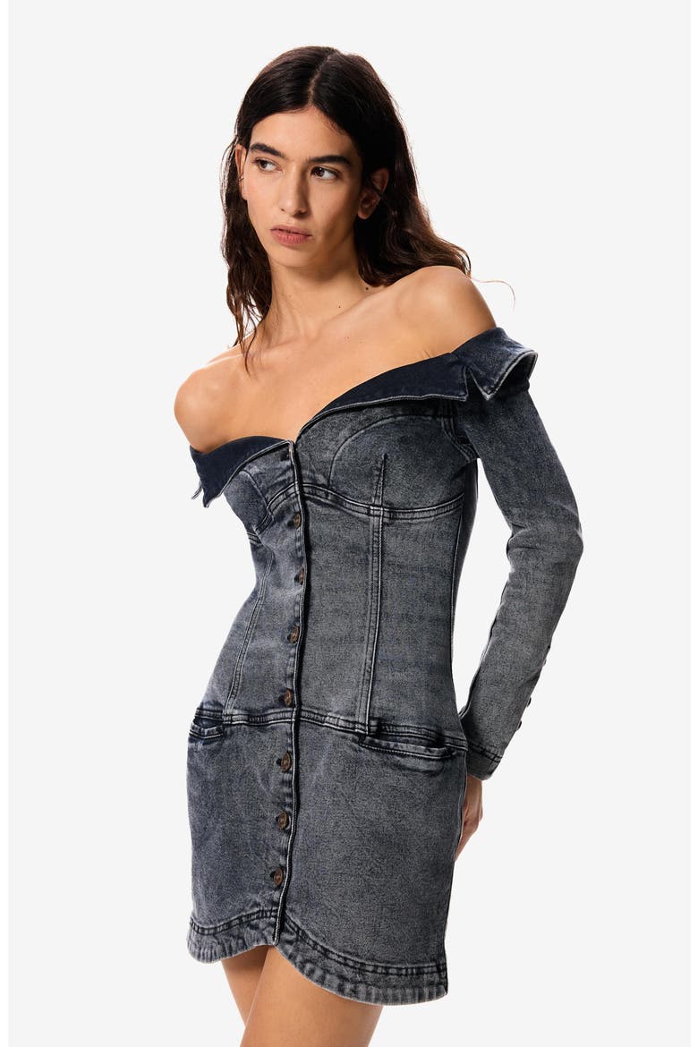 x Masha Popova Long Sleeve Off the Shoulder Denim Minidress, Alternate, color, GRAY