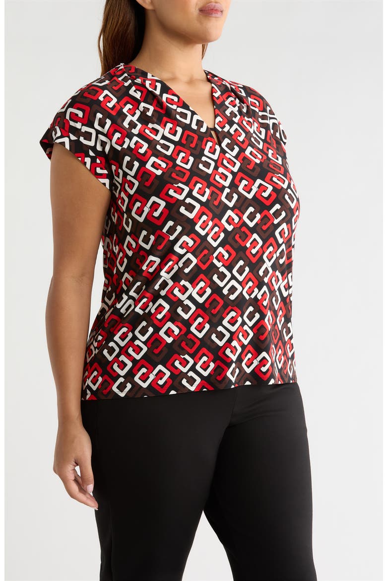 Print V-Neck Top, Alternate, color, BEGONIA RED MULTI