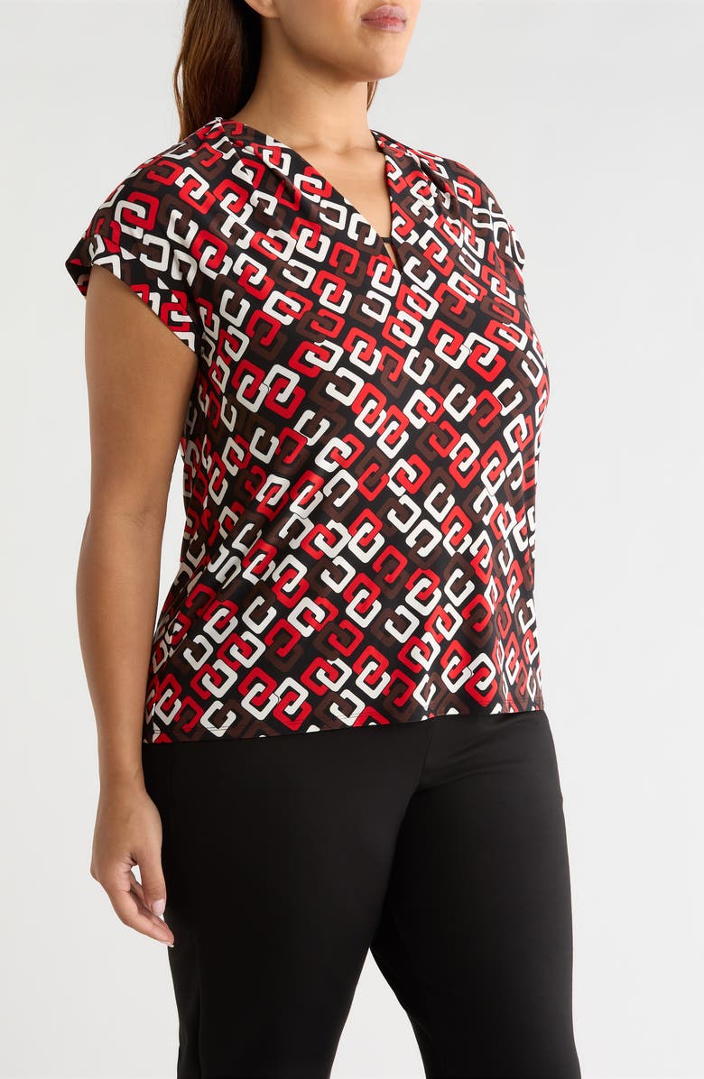 Anne Klein Print V-Neck Top, Alternate, color, Begonia Red Multi