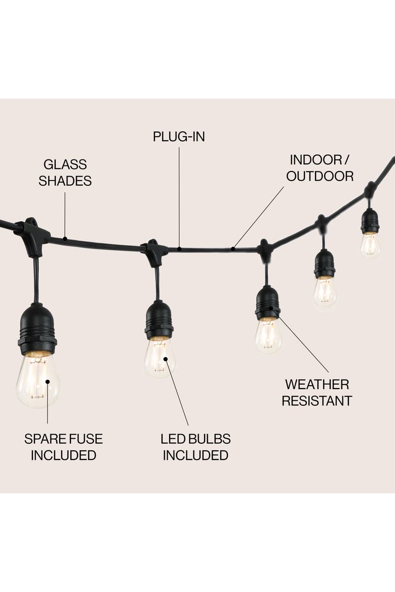 15-Light Indoor/Outdoor Rustic Industrial LED S14 Edison Buld String Lights, Alternate, color, Black