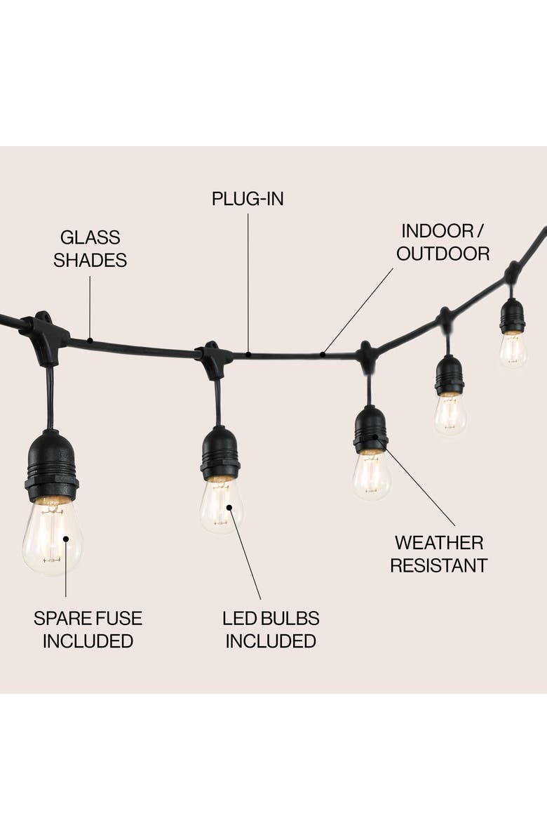 JONATHAN Y 15-Light Indoor/Outdoor Rustic Industrial LED S14 Edison Buld String Lights, Alternate, color, Black