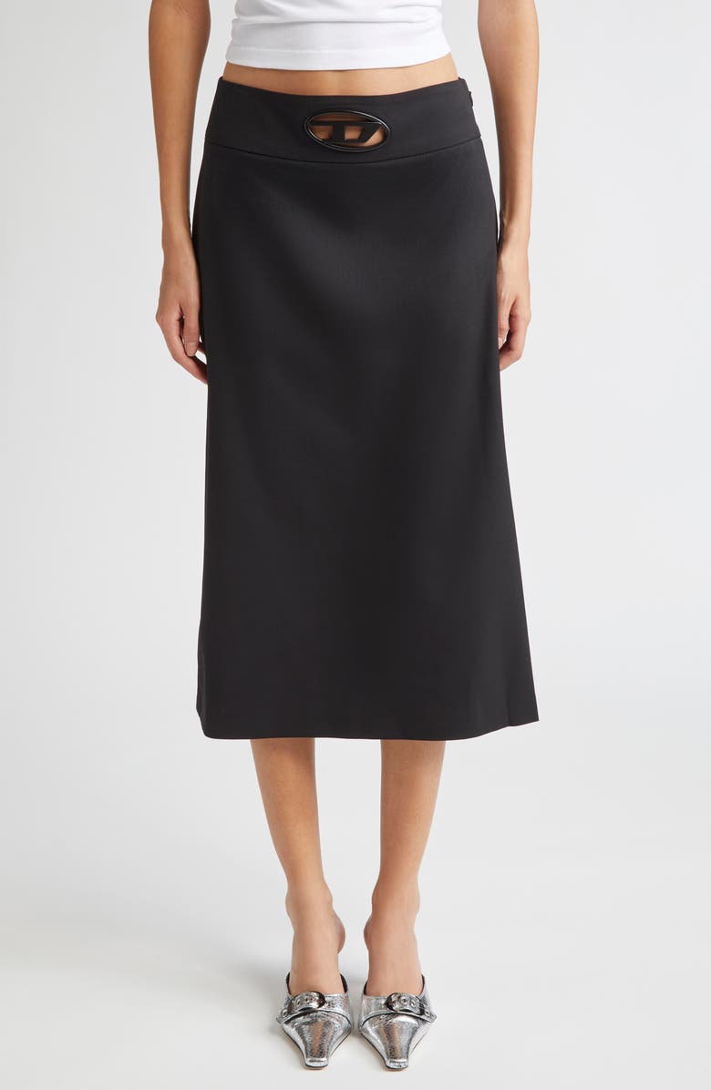DIESEL<sup>®</sup> Metallic Oval D Cutout A-Line Skirt, Main, color, Deep Black