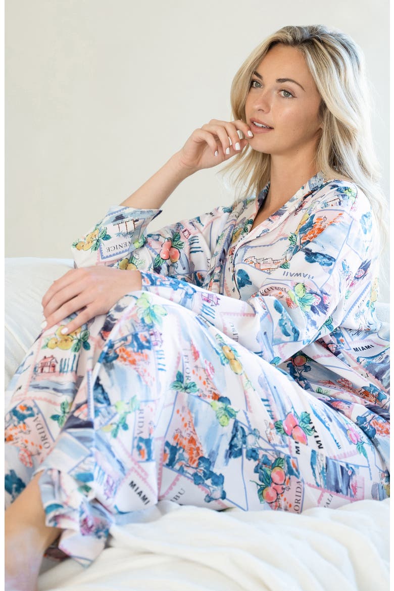 Print Satin Pajamas, Alternate, color, WHITE