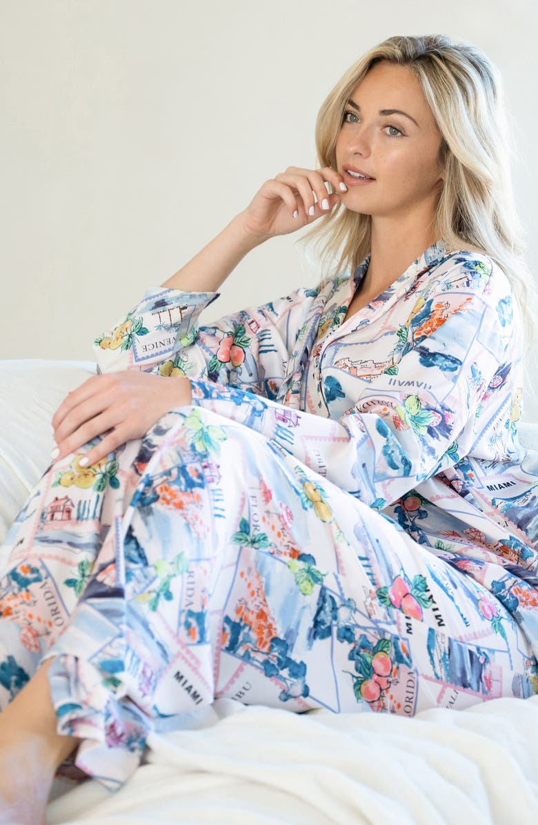 Midnight Bakery Print Satin Pajamas, Alternate, color, White