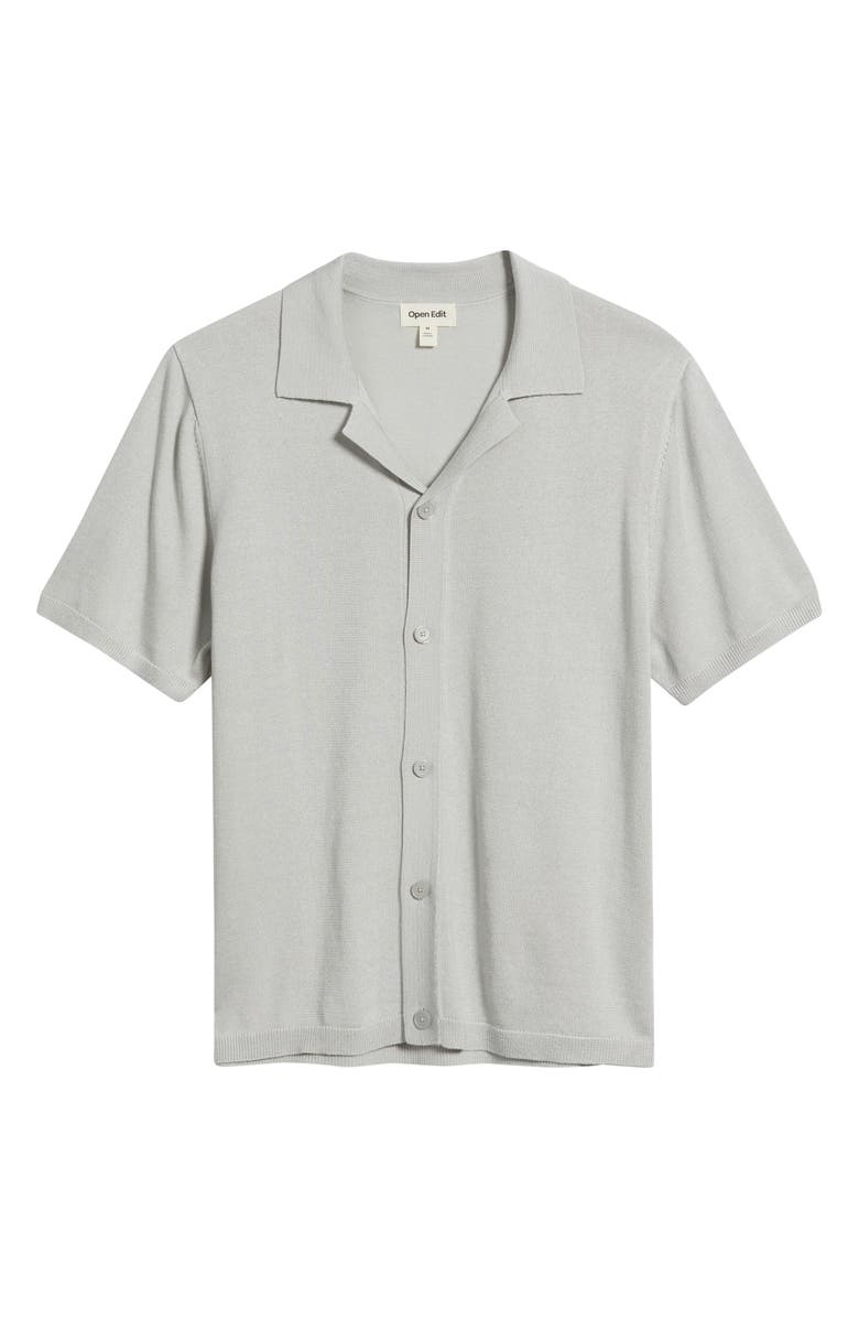 Open Edit Camp Short Sleeve Button Up Sweater, Alternate, color, Grey Violet