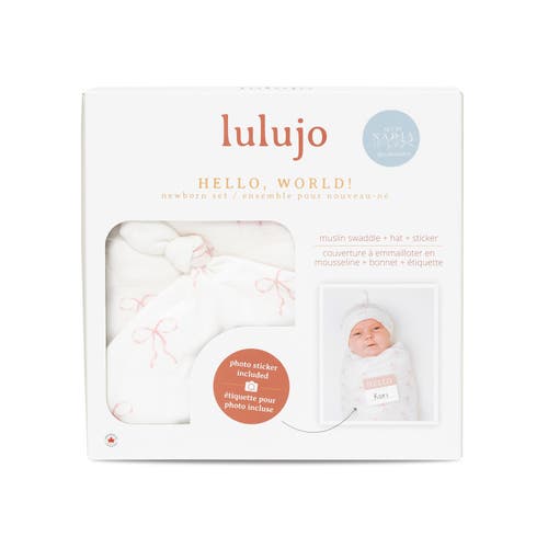 Lulujo Hello World Hat & Swaddle Set In Bows