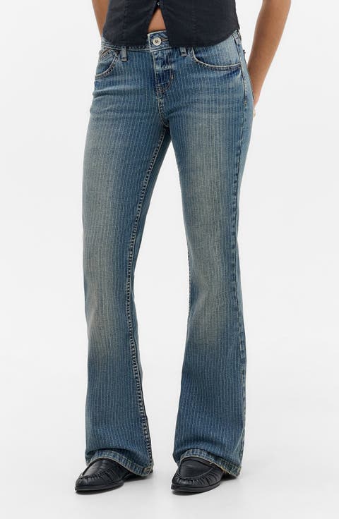 Brooke Pinstripe Low Rise Flare Jeans (Tinted Stripe)