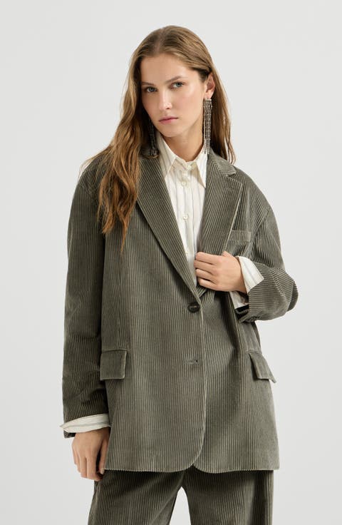 Cotton corduroy blazer with monili
