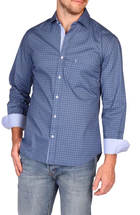 Geo Print Performance Button Down Shirt