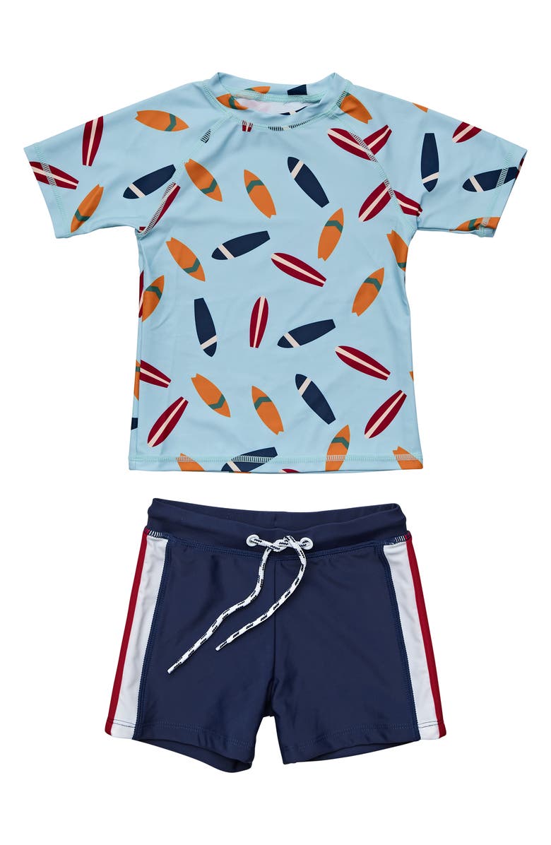 Snapper Rock Kids' Retro Surf Short Sleeve Rashguard & Swim Trunks Set, Main, color, 