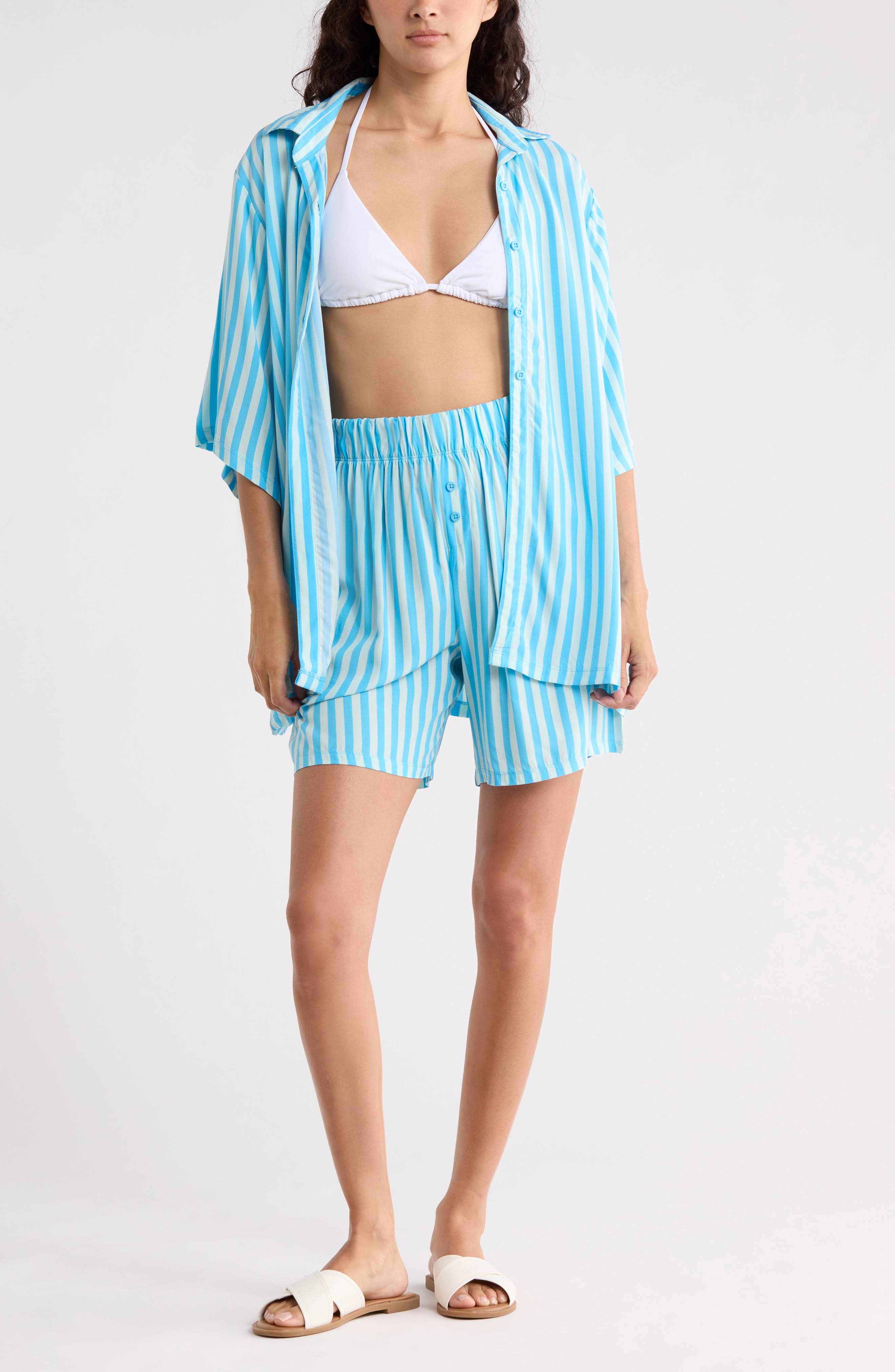 Abound Easy Printed Cover-Up Shirt & Shorts Set