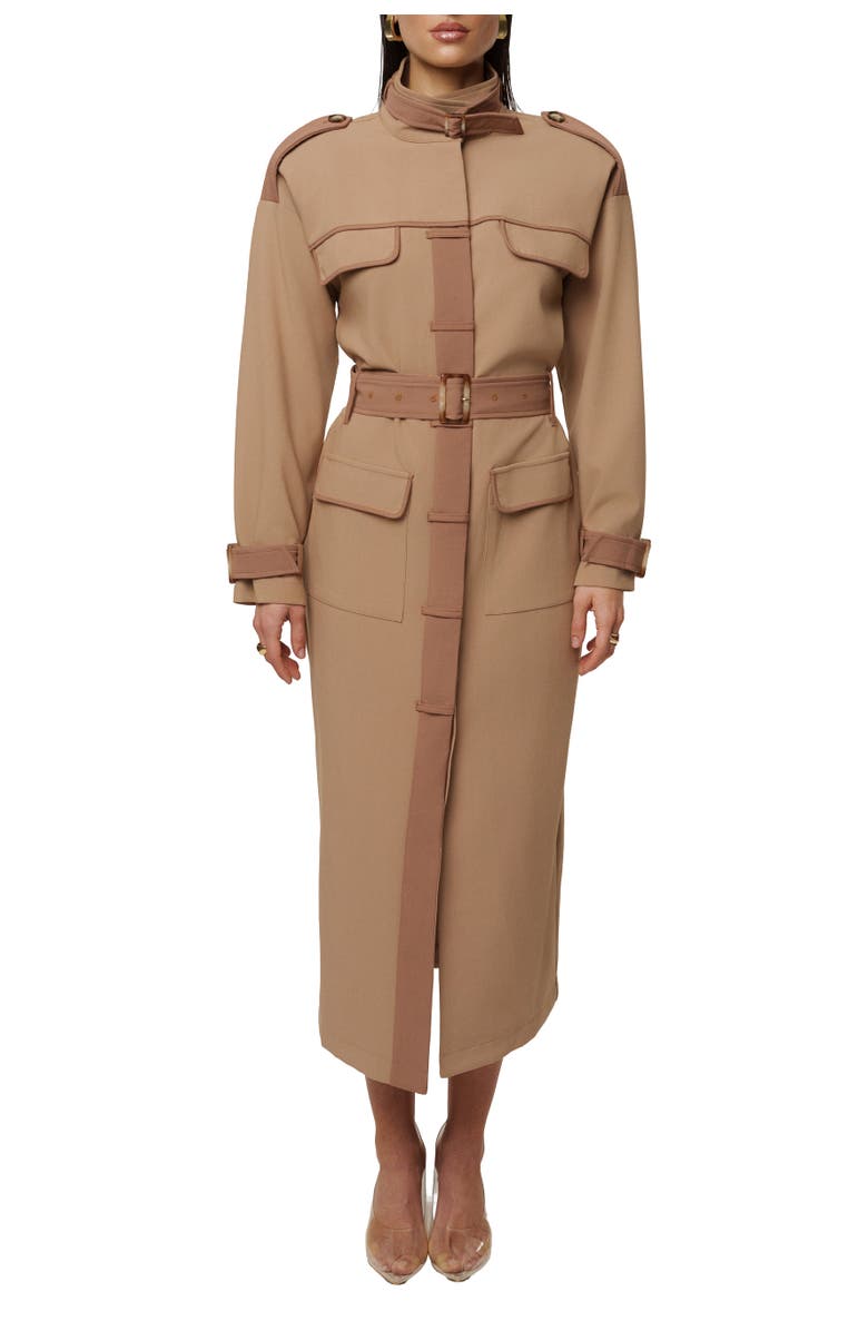 JLUXLABEL Icon Belted Midi Dress, Main, color, Beige