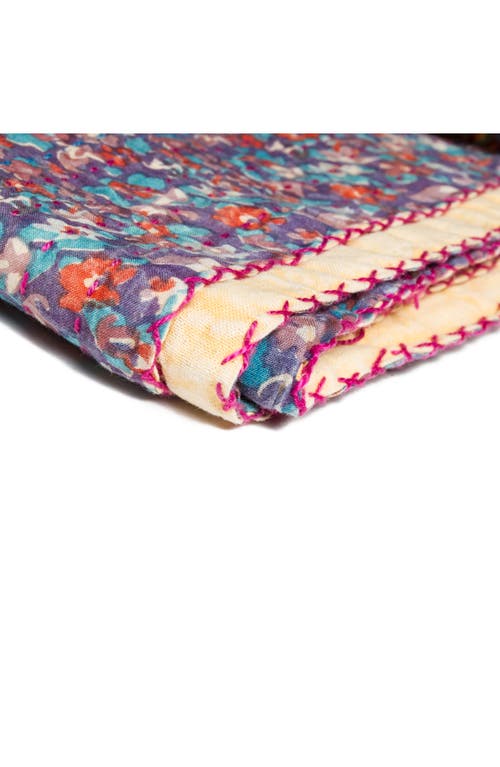 Taj Hotel Vintage Cotton Kantha Throw Blanket In Multi Navy Red