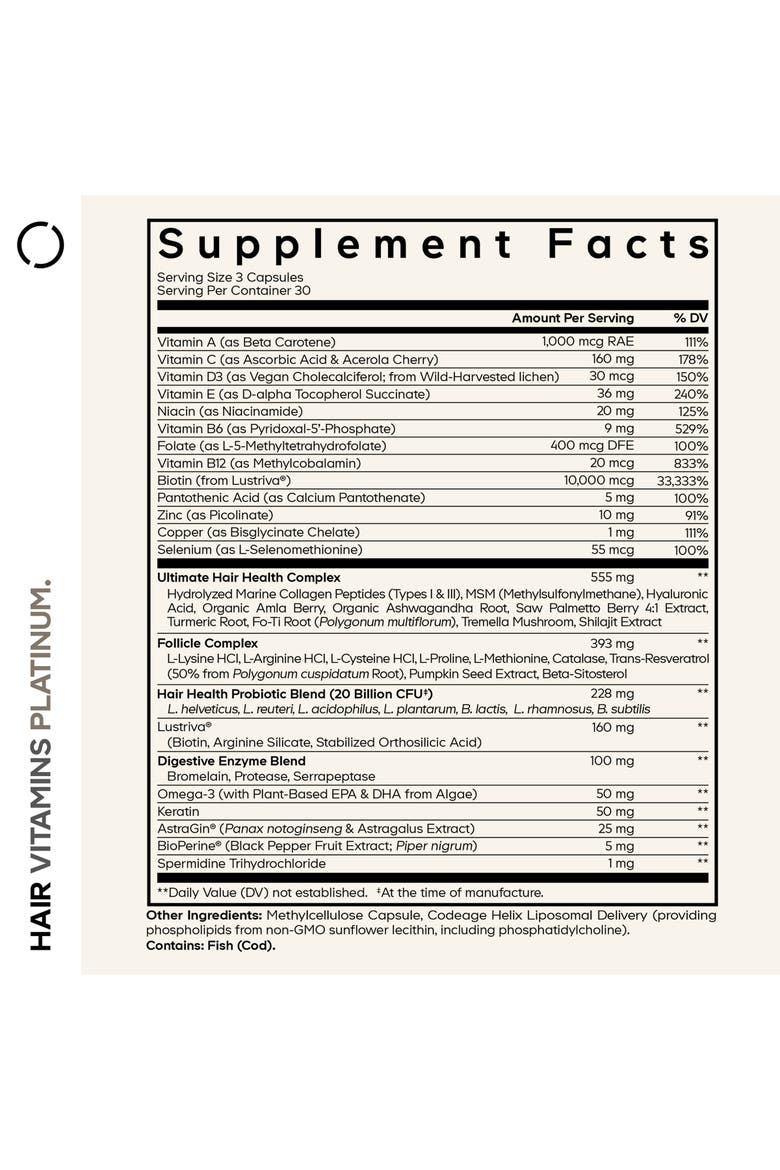 Hair Vitamins Platinum, Lustriva, AstraGin Supplement, Alternate, color, White
